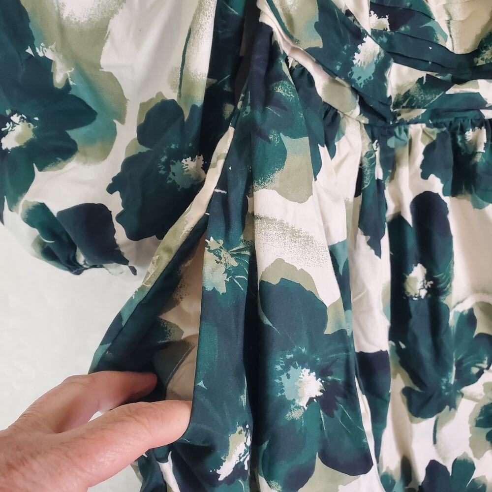 ABERCROMBIE & FITCH Emerson Poplin Puff Sleeve Mini Dress Green Floral Sz Small - Picture 5 of 13